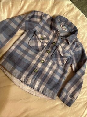 PekkIe Kids Plaid Fleece Jacket in Purple and Light Gray